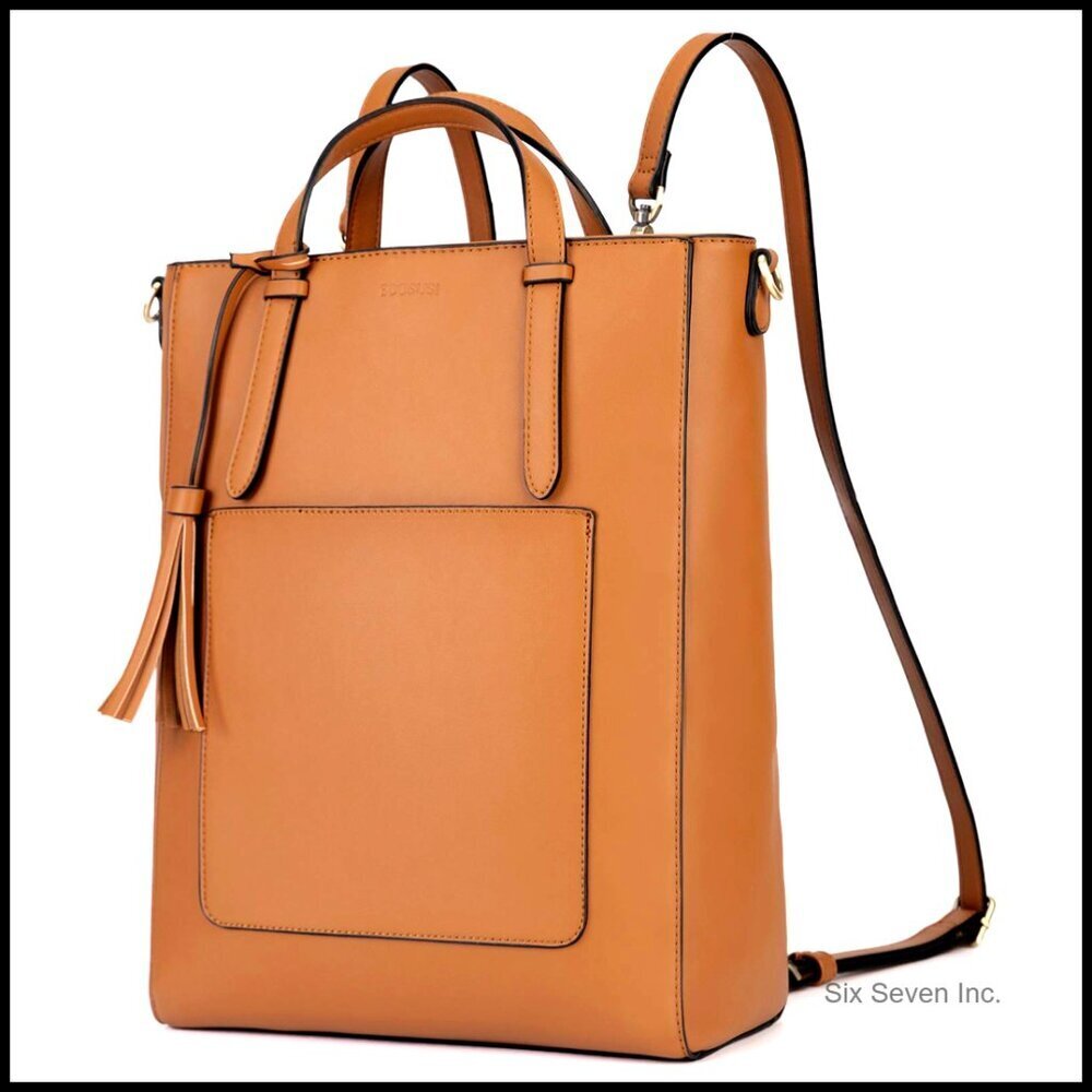 Vegan Leather Tote Convertible Backpack Multifunction Shoulder Bag Chic Minimal
